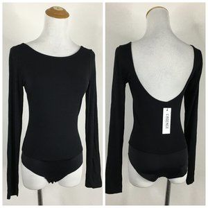 NWT L'AGENCE Petite Black ANGIE Scoop Back Long Sleeve One Piece Bodysuit